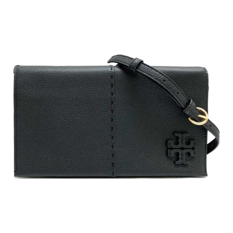 TORY BURCH McGraw Pebbled Leather Small Square Bag, Shoulder Bag, Crossbody Bag Women's Black