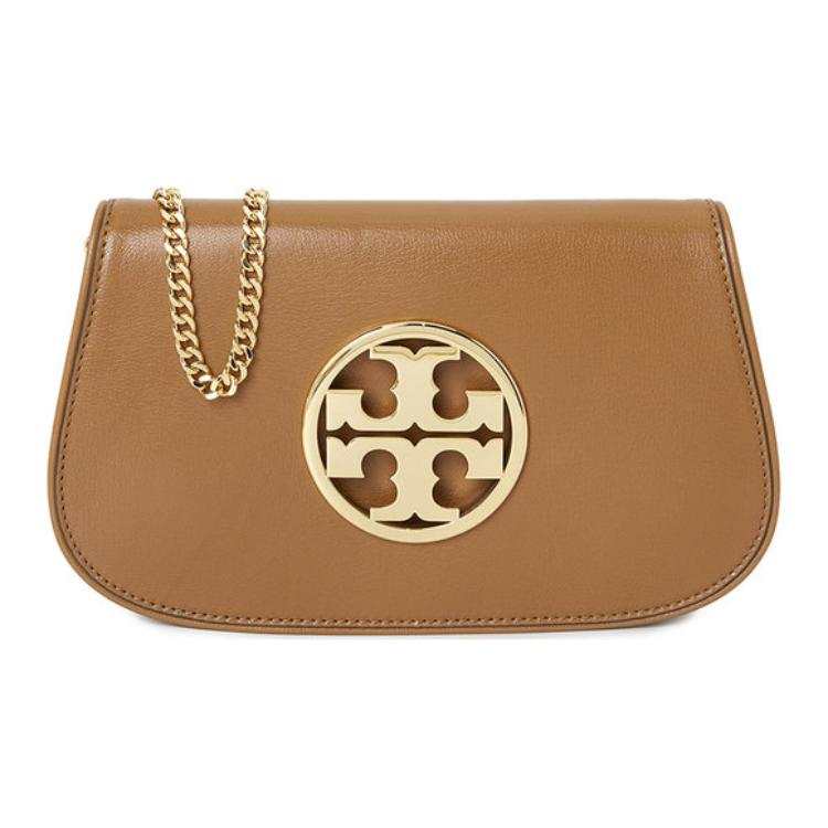 TORY BURCH Leather Clutch Handbag, Shoulder Bag Women's Brown