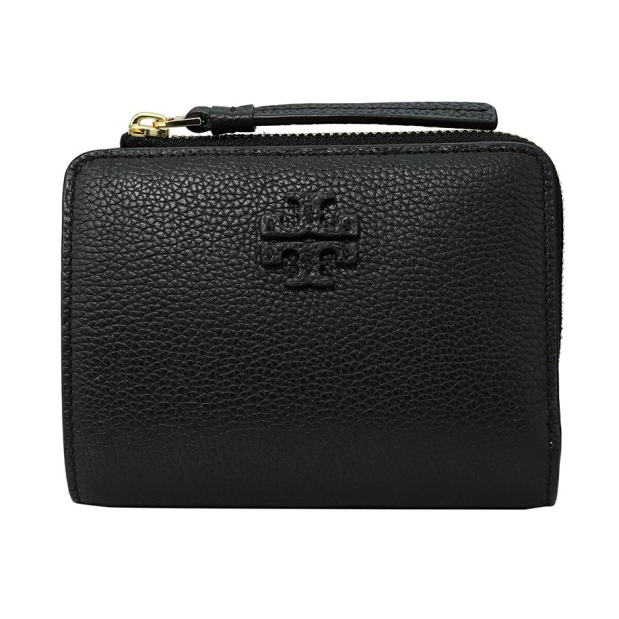 TORY BURCH McGraw Litchi Grain Leather Wallet Women's Black