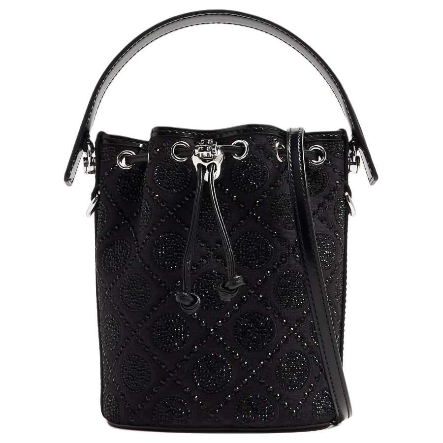 TORY BURCH T Monogram Cotton Bucket Bag, Shoulder Bag, Crossbody Bag, Handbag Mini Women's Black