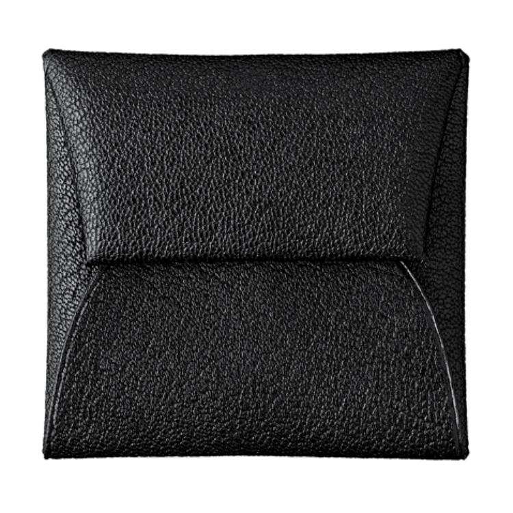 HERMES Bastia Goatskin Card Holder, Wallet Women's Black