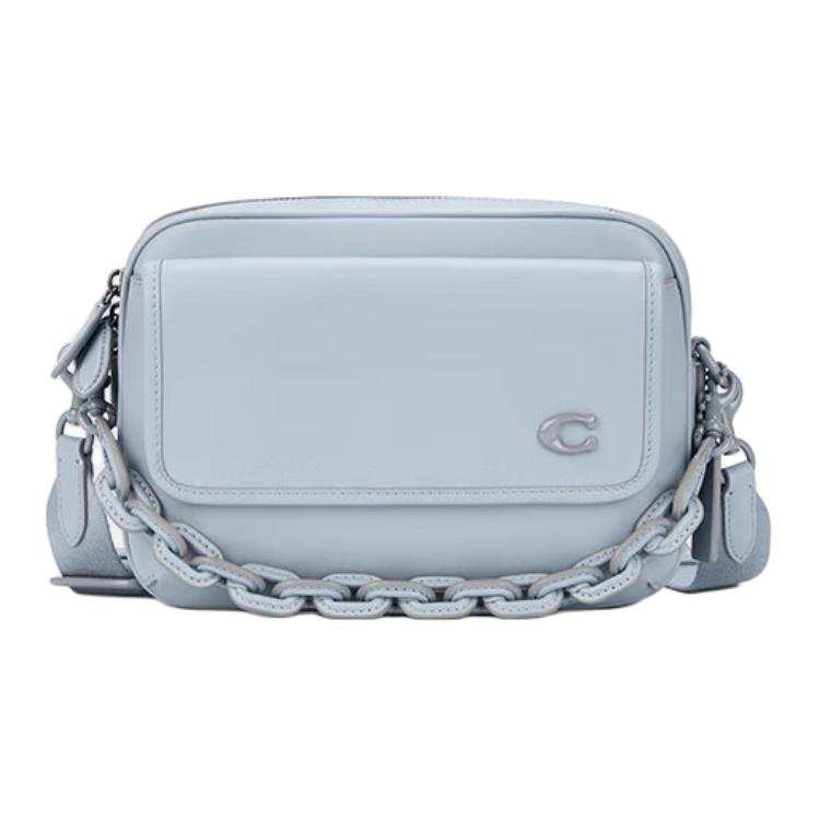 COACH Charter Glove Tanned Leather Shoulder Bag, Crossbody Bag, Handbag Medium Men's Gray Blue