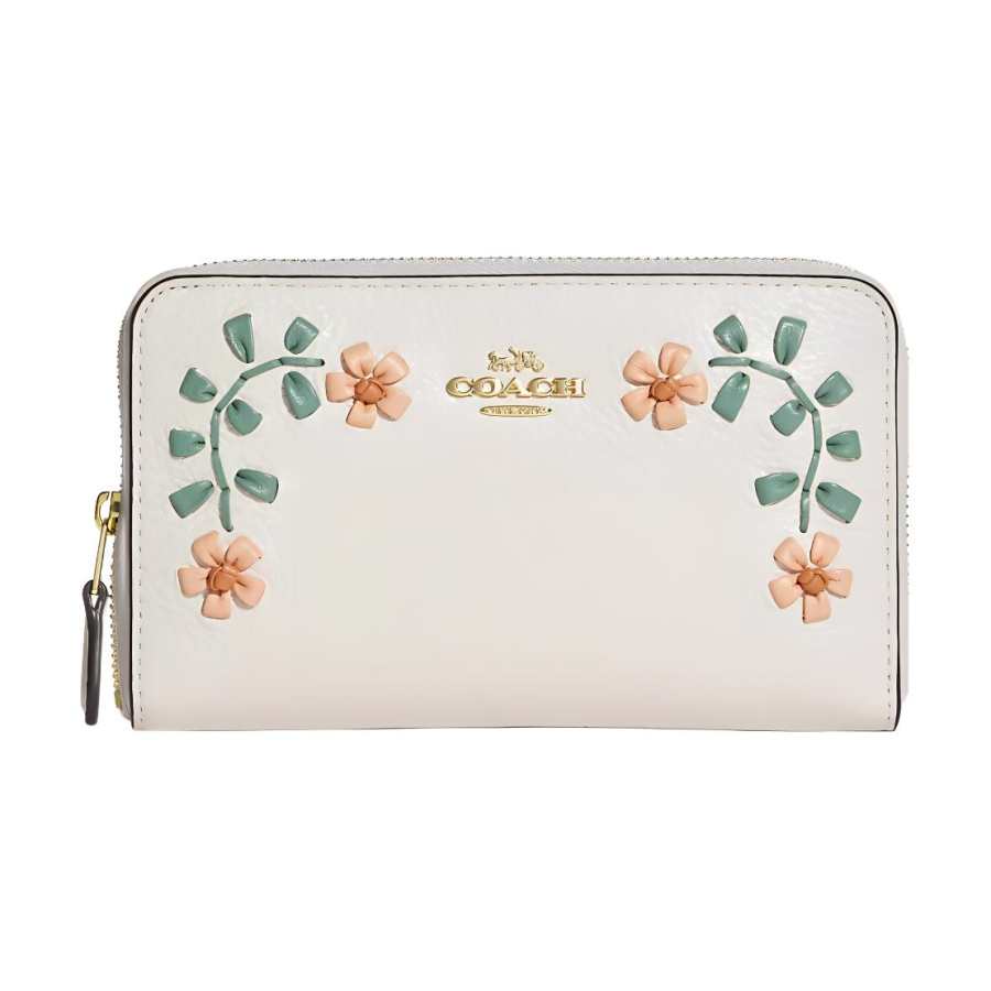 COACH Id Zip Wallet Leather Card Holder Trunk Bag Wallet Medium Women's Chalk White Print