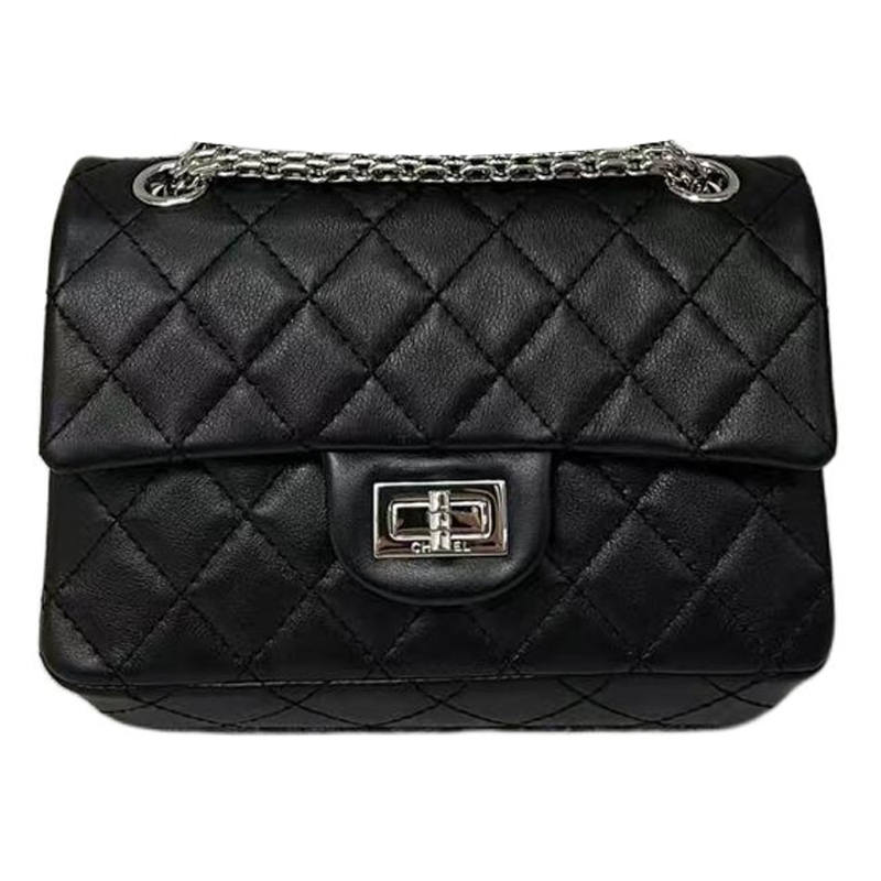 CHANEL Cow Leather Material Silver Metal Crossbody Bag, Shoulder Bag Mini Women's Black