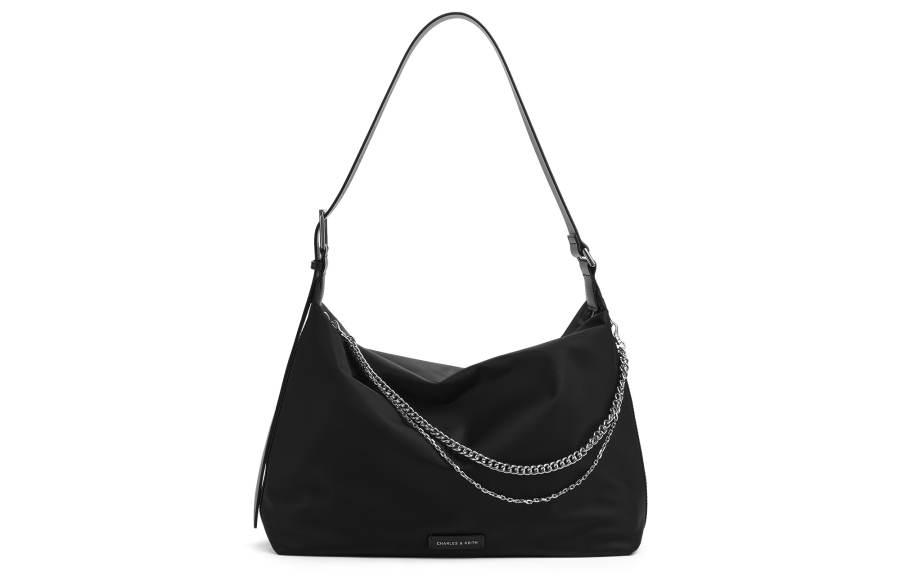 CHARLES&KEITH Charles & Keith PU, Textile Mixture Shoulder Bag Extra Large Women's Noir Black/Light Gray Light Gray