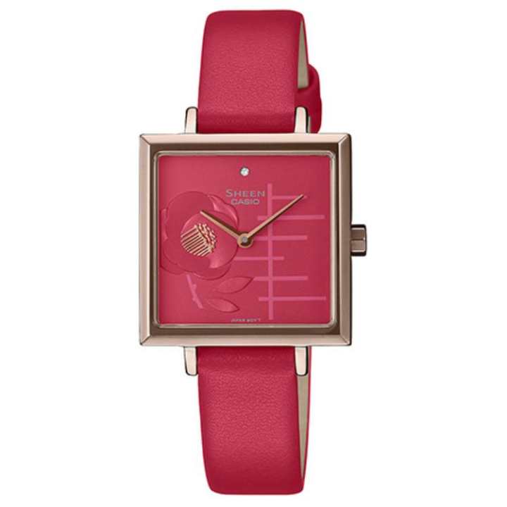 CASIO CASIO SHEEN · Quartz Movement Leather Strap Watch Women's Watch Red Watch Dial