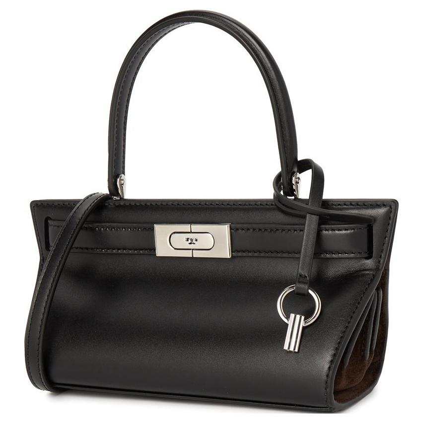 TORY BURCH Lee Radziwill Calfskin With Suede Trim Cat Eye Bag, Shoulder Bag, Crossbody Bag, Handbag Women's Black