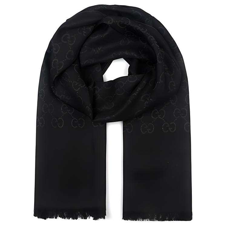 GUCCI GUCCI GG Logo Wool Silk Scarf Black