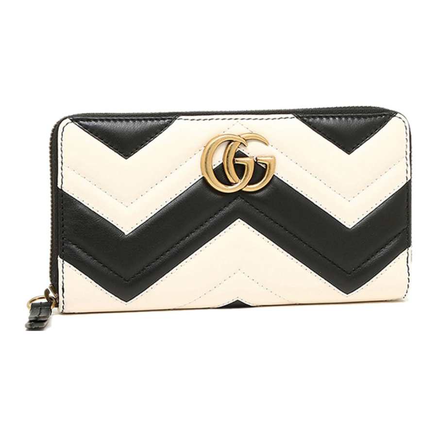 GUCCI GG Marmont Leather Wallet Women's Black/White