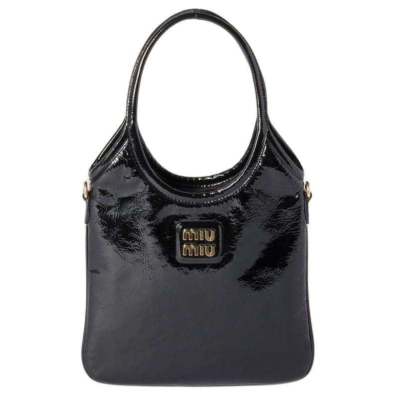 MIU MIU Ivy Naplak Lacquered Finish Leather Shoulder Bag, Crossbody Bag, Handbag Women's Black