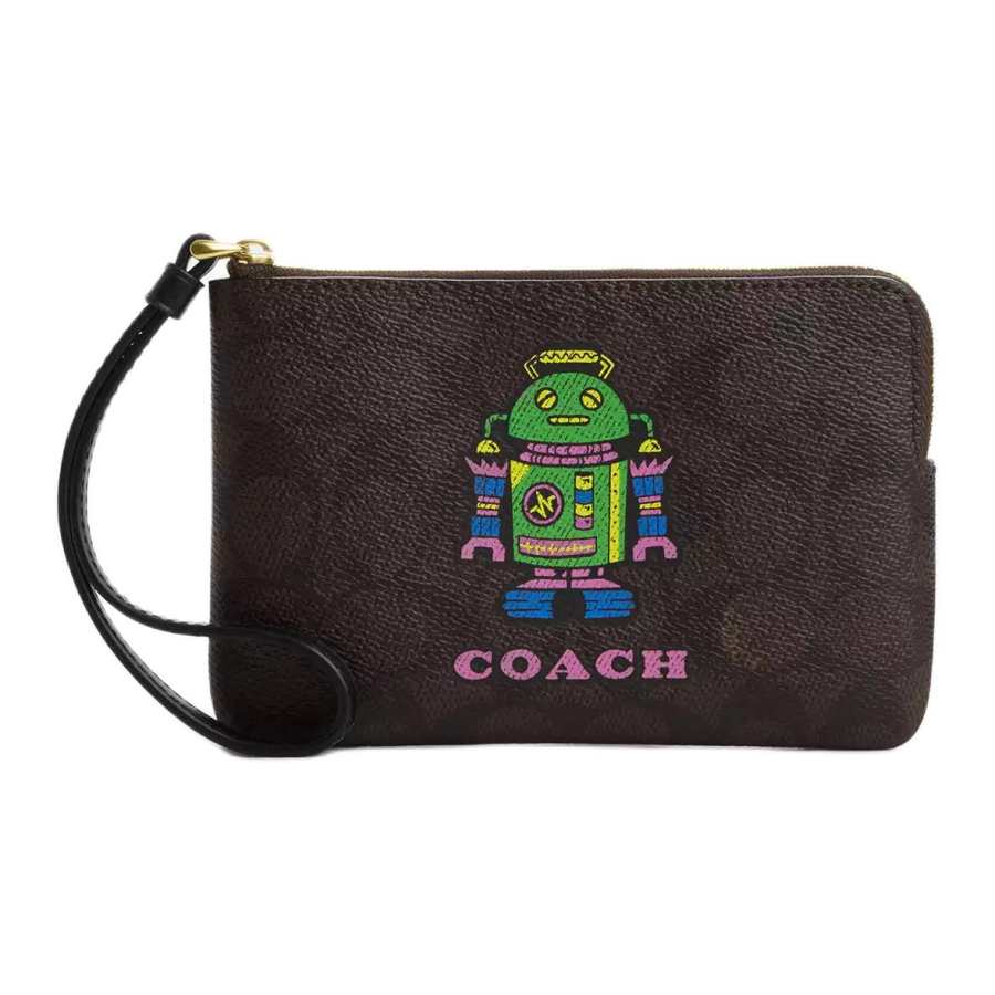 COACH Coated Canvas Clutch Mini Women's Walnut Wood