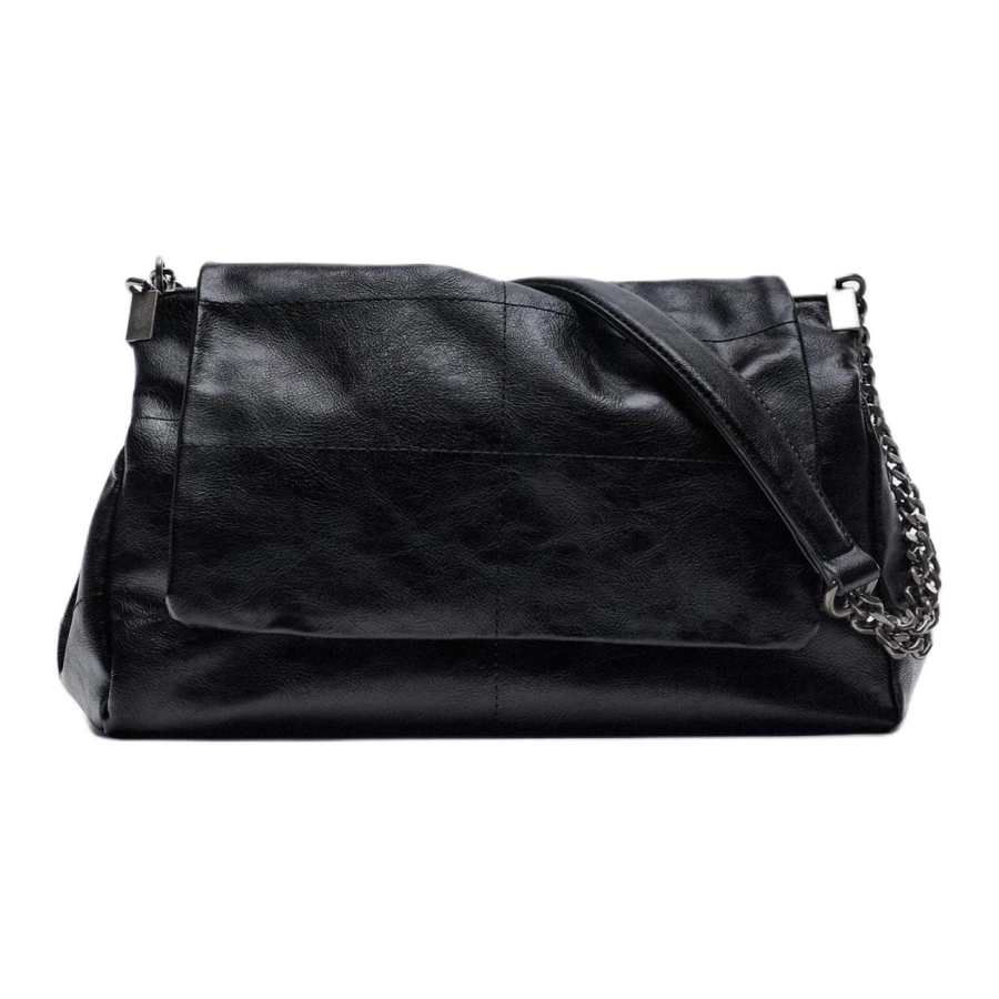 ZARA ROCK FLAP Polyurethane Crossbody Bag, Shoulder Bag Women's Black