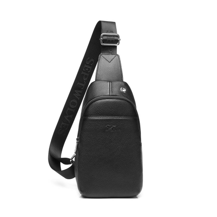 SEPTWOLVES SEPTWOLVES Cow Leather Sling Bag Regular Men's Black