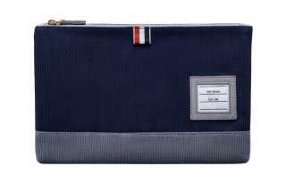 THOM BROWNE THOM BROWNE· Cotton Clutch Wallet Large Men's Gray & Marine Blue