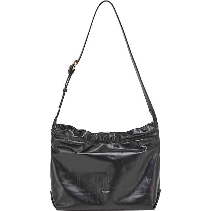 YEARCON Cow Leather With Microfiber Synthetic Leather Shoulder Bag Large Women's Black
