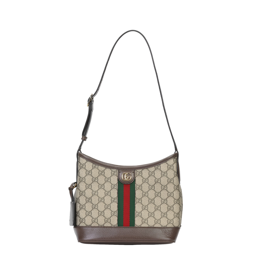 GUCCI Ophidia Canvas With Leather Bucket Bag, Shoulder Bag Small Women's Beige & Ebony