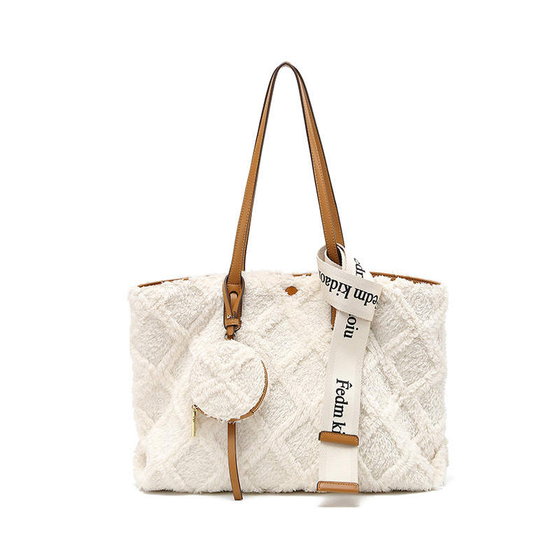 PAYOT PAYOT Faux Plush Shoulder Bag Regular Women's Ecru