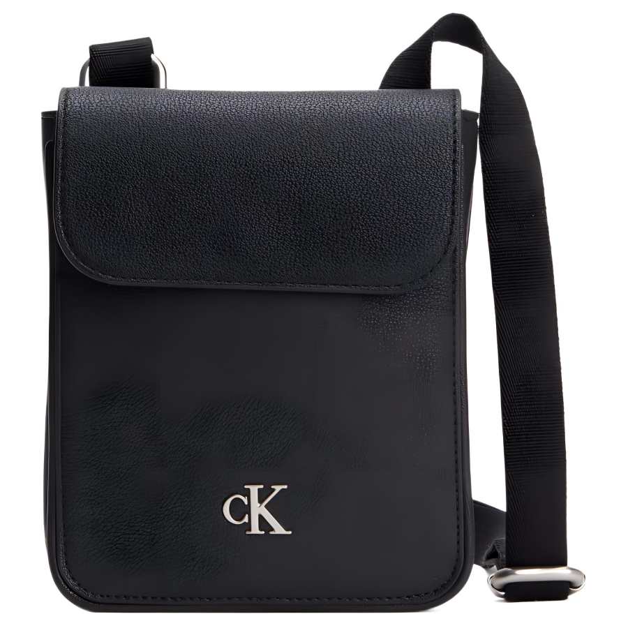 CALVIN KLEIN Embossed Grain Leather Cell Phone Pouch, Crossbody Bag, Shoulder Bag Men's Black