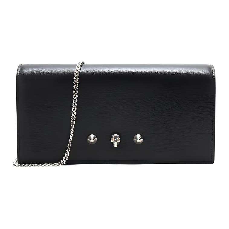 Alexander McQueen Leather Chain Wallet, Shoulder Bag, Crossbody Bag Women's Black