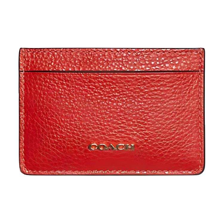 COACH Card Case Leather Card Holder Women's Orange Red