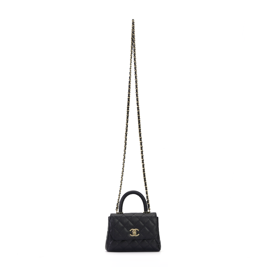 CHANEL Coco Handle Grain Cow Leather Material Gold Metal Shoulder Bag, Crossbody Bag, Handbag Women's Black