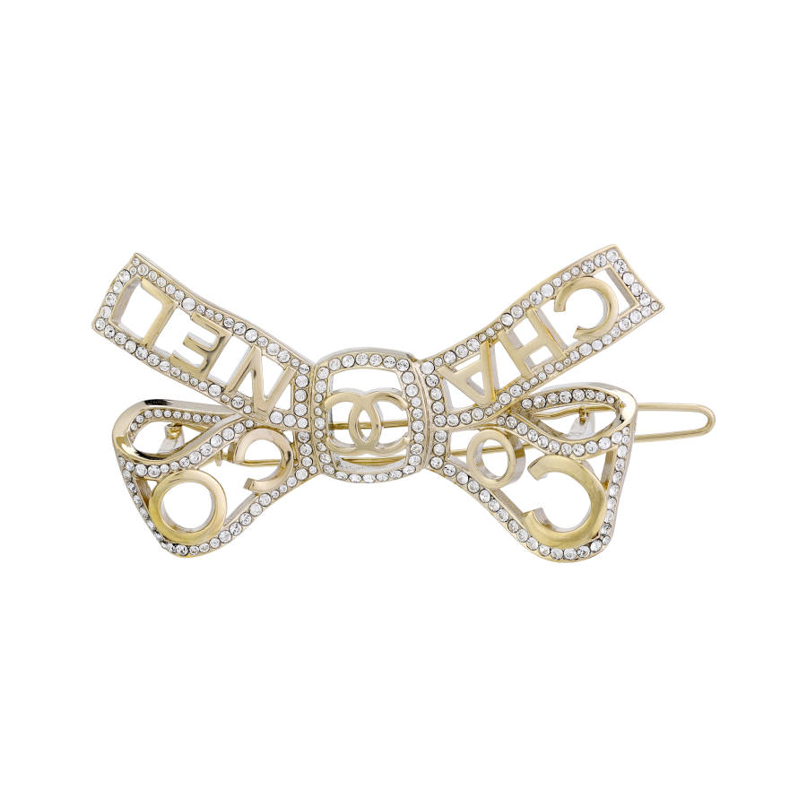 CHANEL 2020 Ribbon Cc Rhinestone Hair Clip