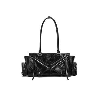 JELLYTOYBOY Cow Leather With Artificial Leather Reconstructed Baguette Bag Shoulder Bag Women's Black
