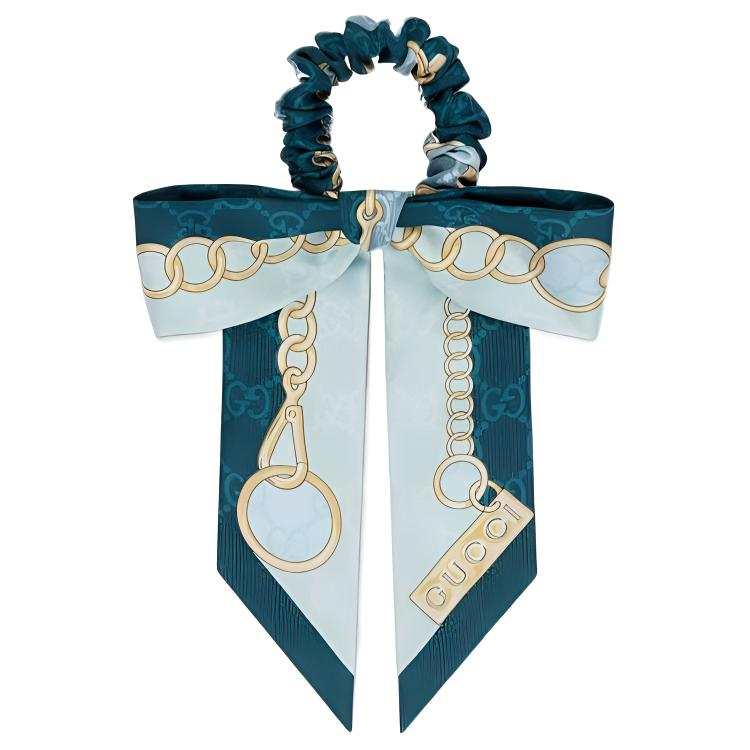 GUCCI Mulberry Silk Hair Ties Women's Blue/Light Blue