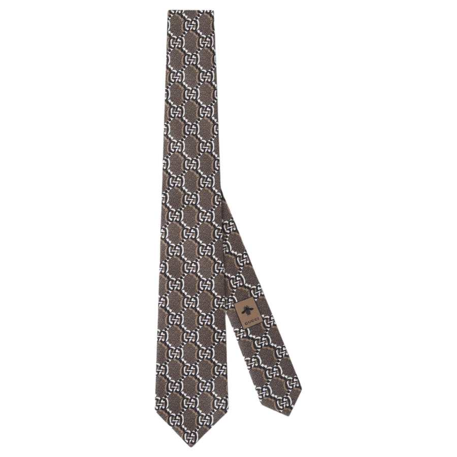 GUCCI Brand Logo Silk Cupro Ties Men's Light Umber