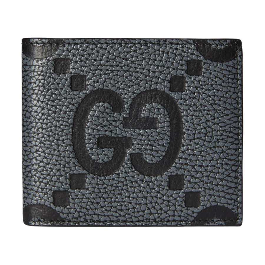 GUCCI Grain Leather Wallet Large Men's Dark Gray & Black