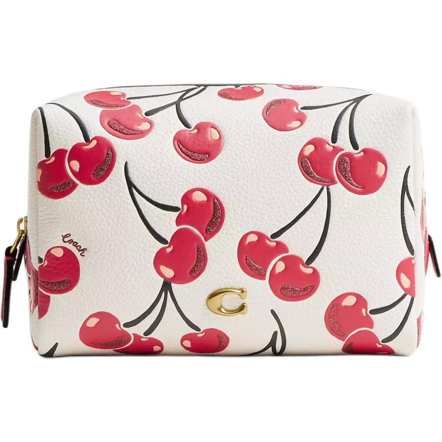 COACH Polished Pebble Leather Travel Storage Bag Regular Women's White & Red