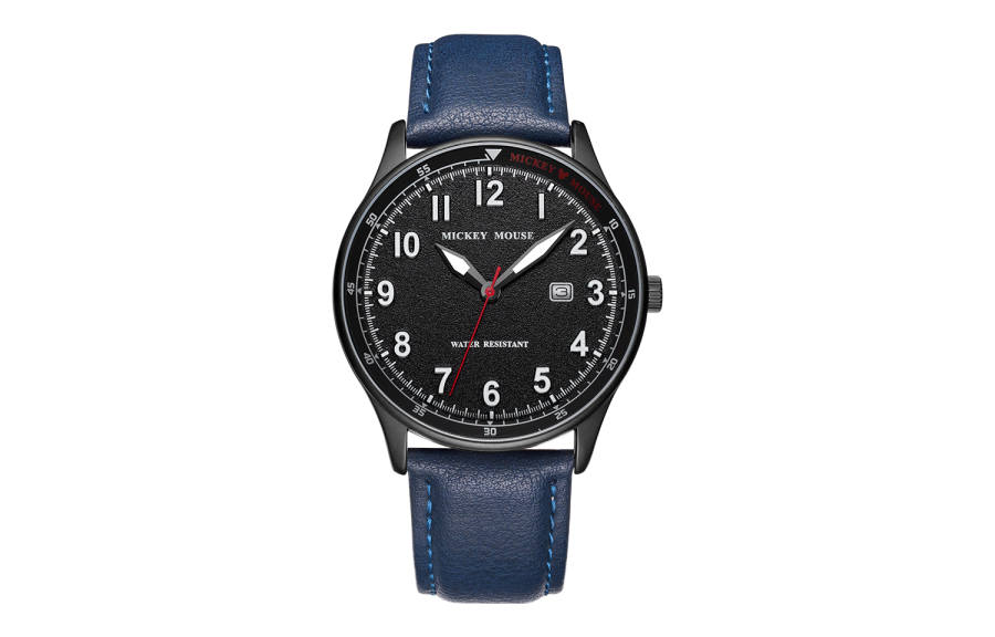 Disney Mickey Series Quartz Movement Leather Strap Watch Men's Watches Black Dial