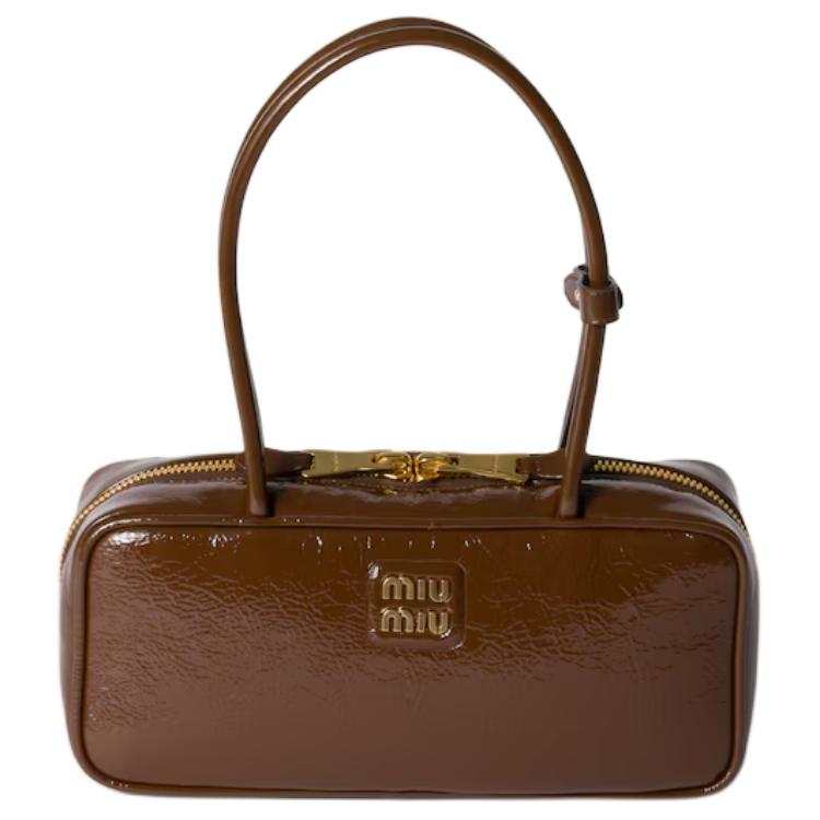 MIU MIU Naplak Lacquered Finish Sheepskin Long Handle Bag, Shoulder Bag Women's Brown