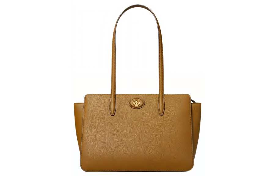 TORY BURCH Robinson Litchi Grain Leather Tote Bag, Shopping Bag, Shoulder Bag Small Women's Brown