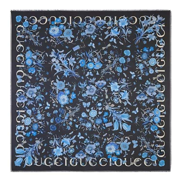 GUCCI Cotton Cashmere Scarves Women's Blue
