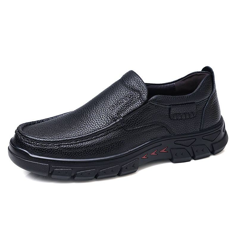 Mulinsen Top Grain Cow Leather Fleece Lined Business Commute, Everyday British Style Casual Shoes Men's Black