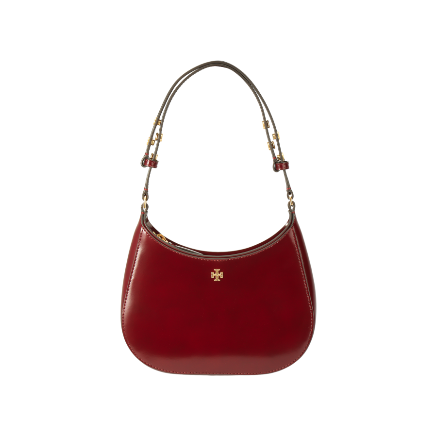 TORY BURCH Emerson Leather Crescent Bag, Shoulder Bag, Handbag Small Women's Burgundy