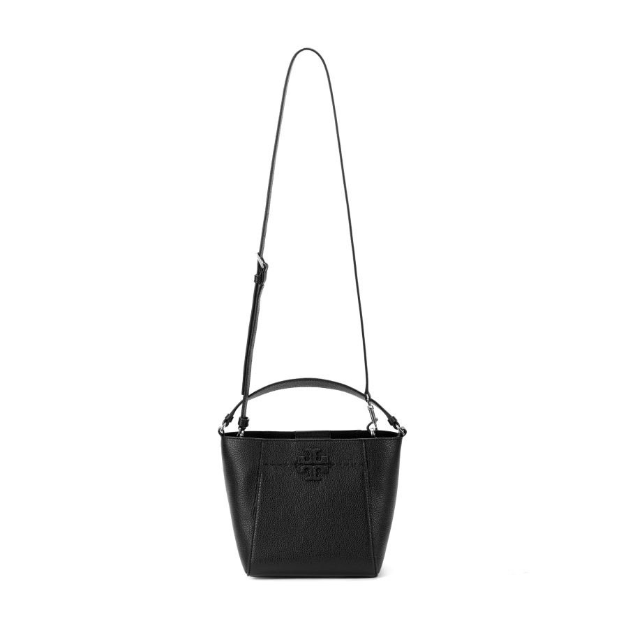 TORY BURCH McGraw Cow Leather Bucket Bag, Shoulder Bag, Handbag Small Women's Black