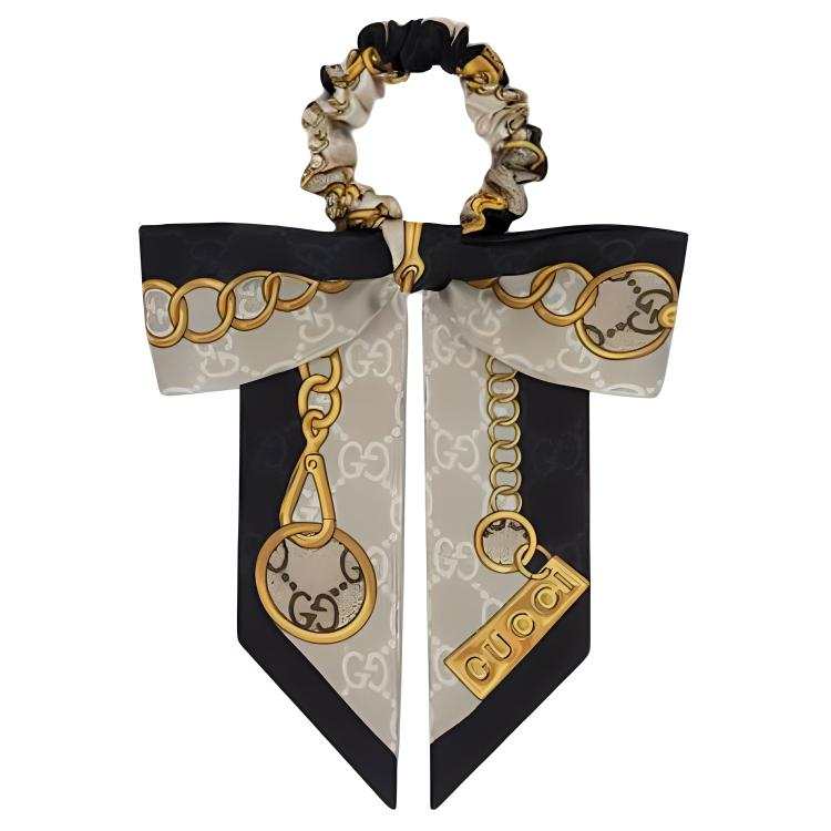 GUCCI Silk Hair Ties Women's Beige/Black