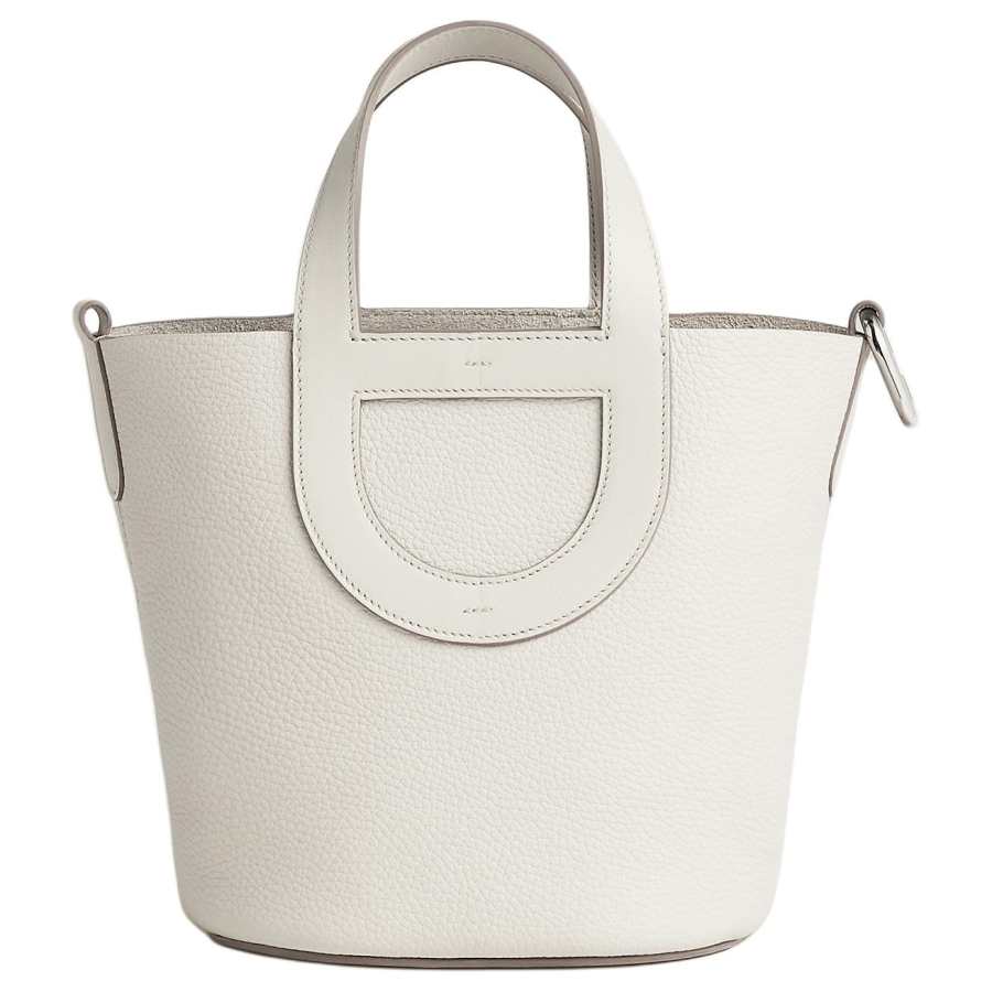HERMES In The Loop Taurillon Clemence Bullhide With Swift Leather Bucket Bag Handbag Women's Light Gray