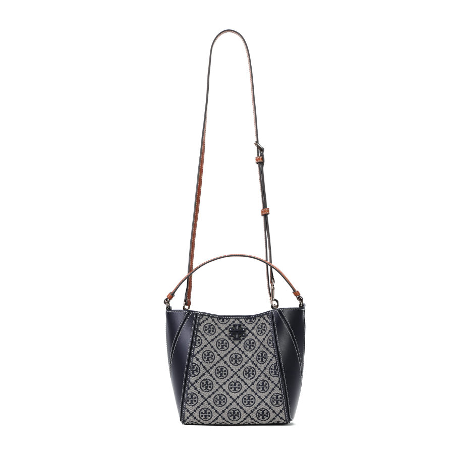 TORY BURCH McGraw Litchi Grain Leather Bucket Bag, Shoulder Bag, Crossbody Bag, Handbag Small Women's Marine Blue