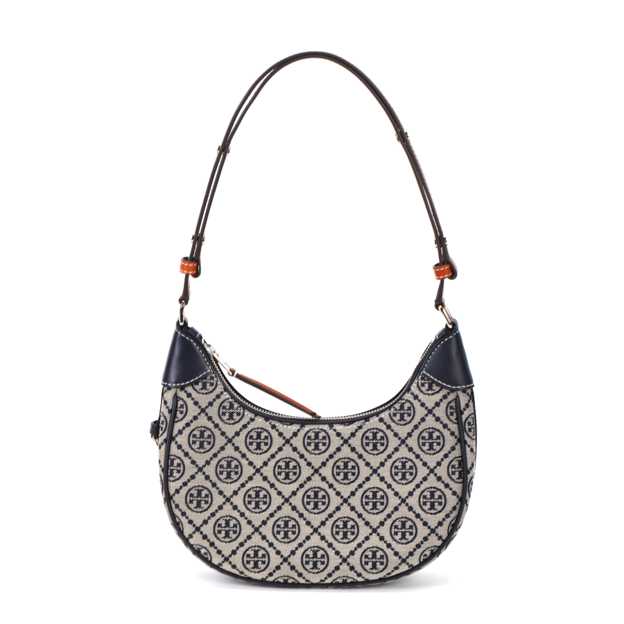 TORY BURCH T Monogram Leather Crescent Bag Handbag, Shoulder Bag Women's Marine Blue