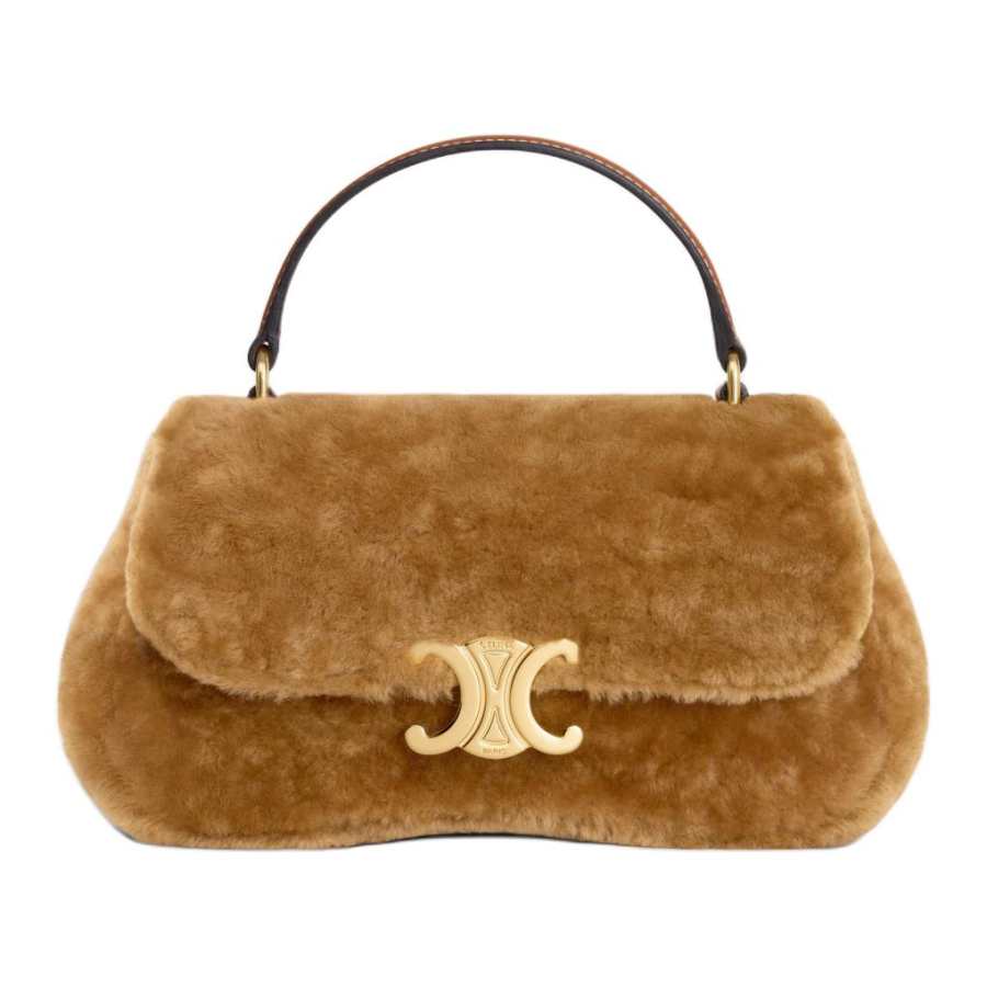 CELINE Lola Shearling Handbag, Shoulder Bag Women's Brown