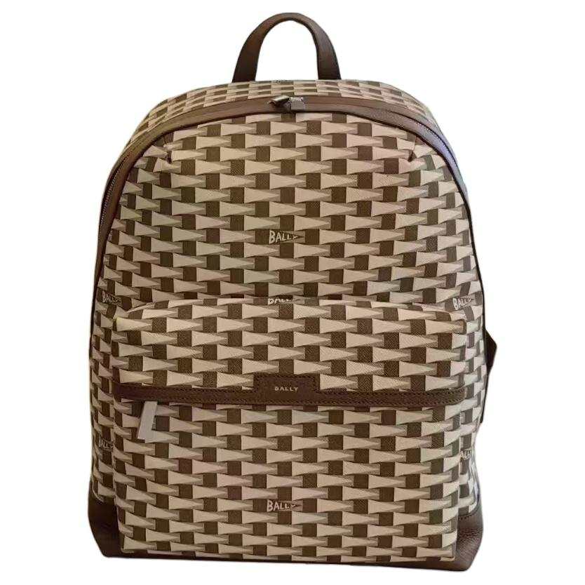 BALLY BALLY Cow Leather Backpack Men's Brown & Beige