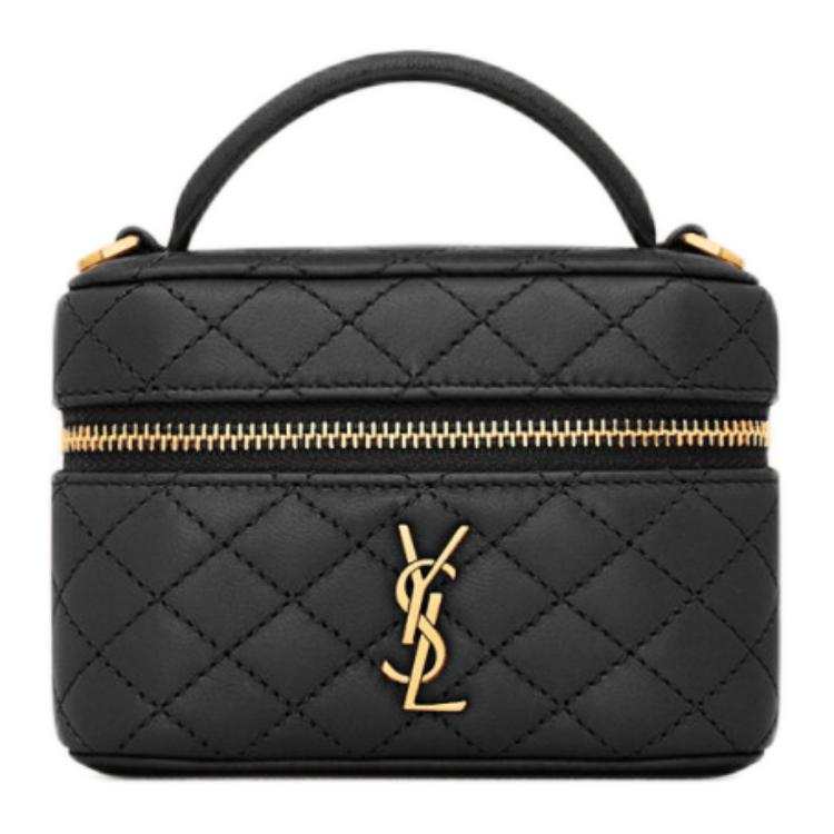 SAINT LAURENT GABY Sheepskin One Shoulder Crossbody Handheld Makeup Bag Women's Black