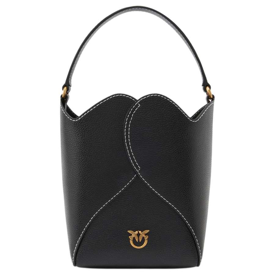 PINKO Cow Leather Bucket Bag, Shoulder Bag, Crossbody Bag, Handbag Mini Women's Black