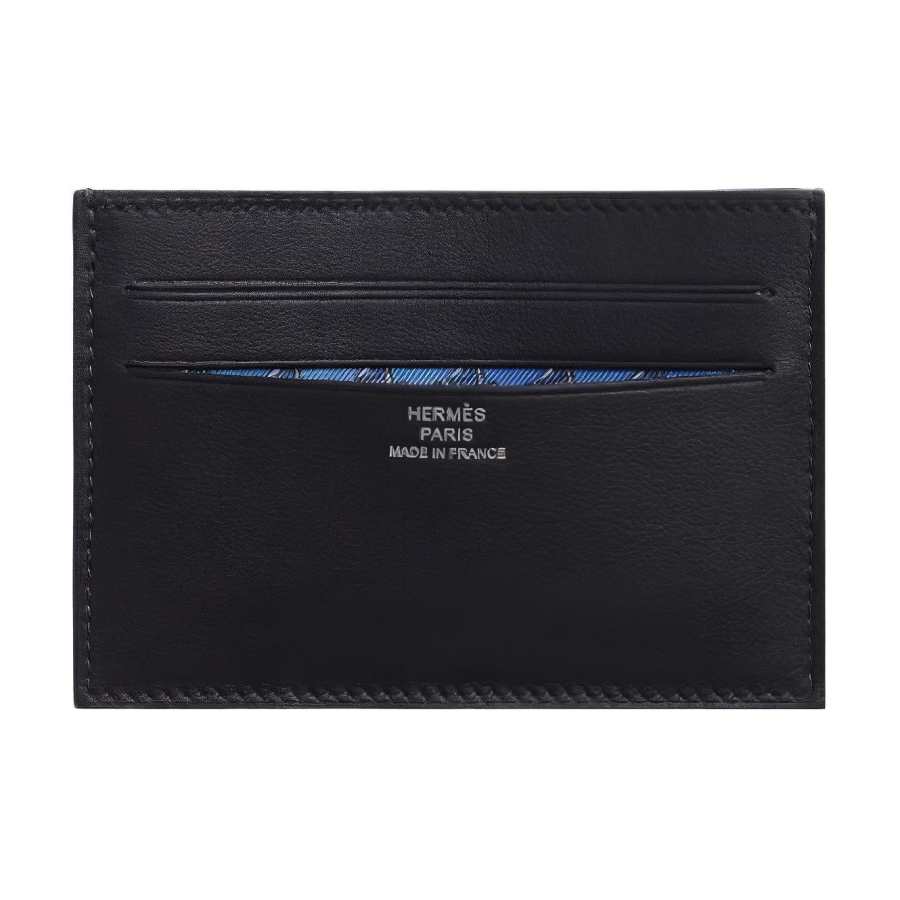 HERMES Citizen Twill Epsom Calfskin Card Holder Unisex Black