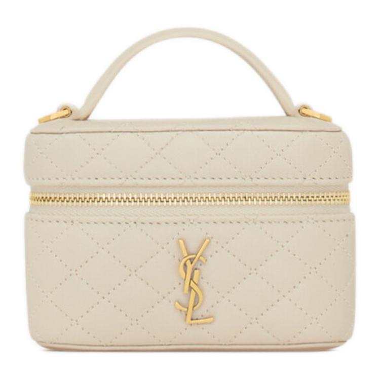 SAINT LAURENT GABY Sheepskin One Shoulder Crossbody Handheld Makeup Bag Women's Vintage White