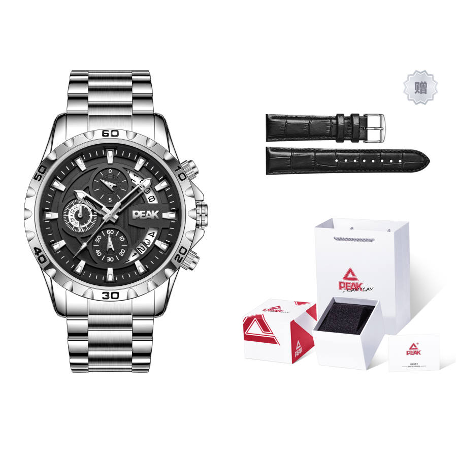 PEAK Quartz Movement Stainless Steel Watchband Watch Men's Watches Black Dial