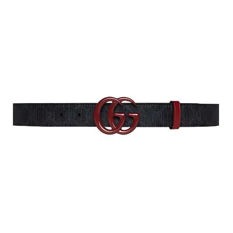 GUCCI GG Marmont Canvas Leather Brass Leather Belts Men's Black Width 3cm